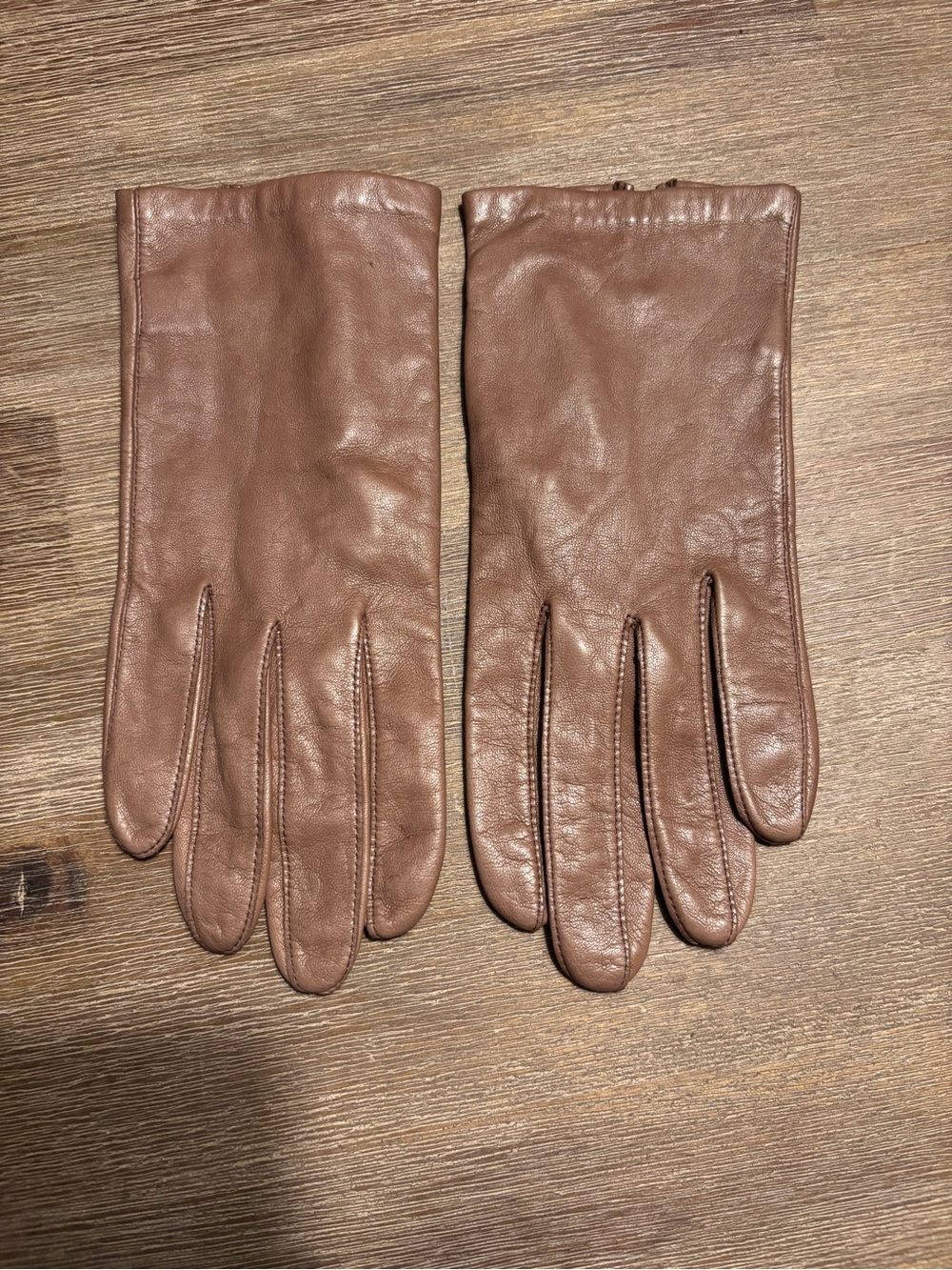 Vintage Bonwit Teller Silk Lined Kidskin Leather Gloves Tan Brown Size 8 L